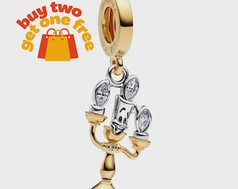 Belle en het beest Lumiere Dangle Charm, 925 sterlingzilveren bedelarmband compatibel met Pandora voor meisjes cadeau