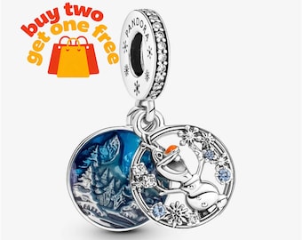 Snow Olaf Double Dangle Charm, 925 sterlingzilveren bedelarmband compatibel met cadeau Pandora voor meisjes