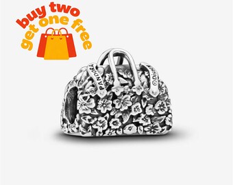 Mary Poppins flower bag silver charm,925 Sterling Silver Charm Bracelet Compatible with Pandora for Girls Gift