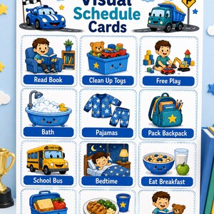 Visual Schedule Cards Printable for Kids - Car Themed Daily Routine Cards - Instant Digital Download
