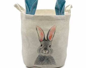 Sac en tissu avec oreilles de lapin bleu