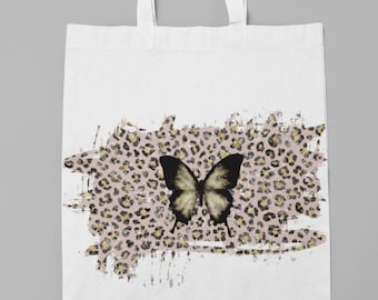 Leopard and butterfly pattern fabric bag - Leopard and butterfly Tote Bag - Shopping bag with butterfly - Leopard and butterfly shoulder bag