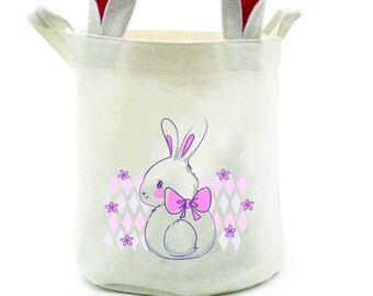 Sac en tissu avec oreilles de lapin rose ou bleu