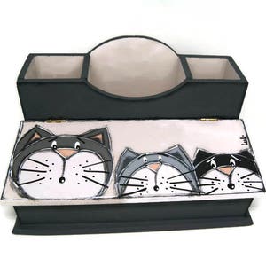 Office organizer with three cats - Phone holder and pencil box - Glasses box