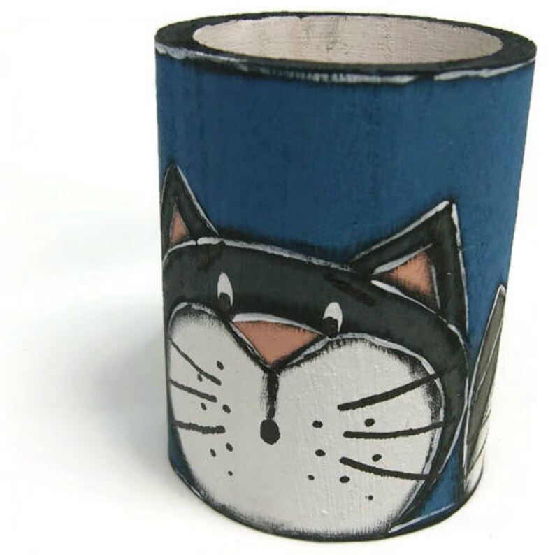Blue Pencil holder with cats Pencil box with cats Pot Etsy