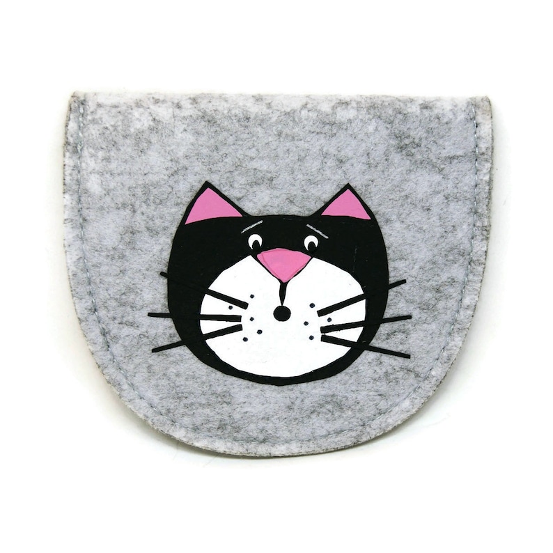 Purse with name Customizable wallet with cat/'s head Felt pouch with name and snap closure Cat lover gift