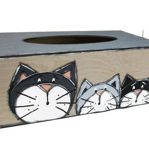 Rectangular tissue box with three cats Wooden box for paper tissues Gift for cat lovers image 3