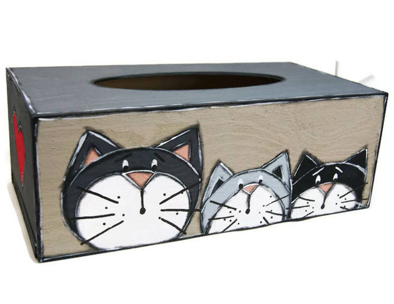 Rectangular tissue box with three cats Wooden box for paper tissues Gift for cat lovers image 3