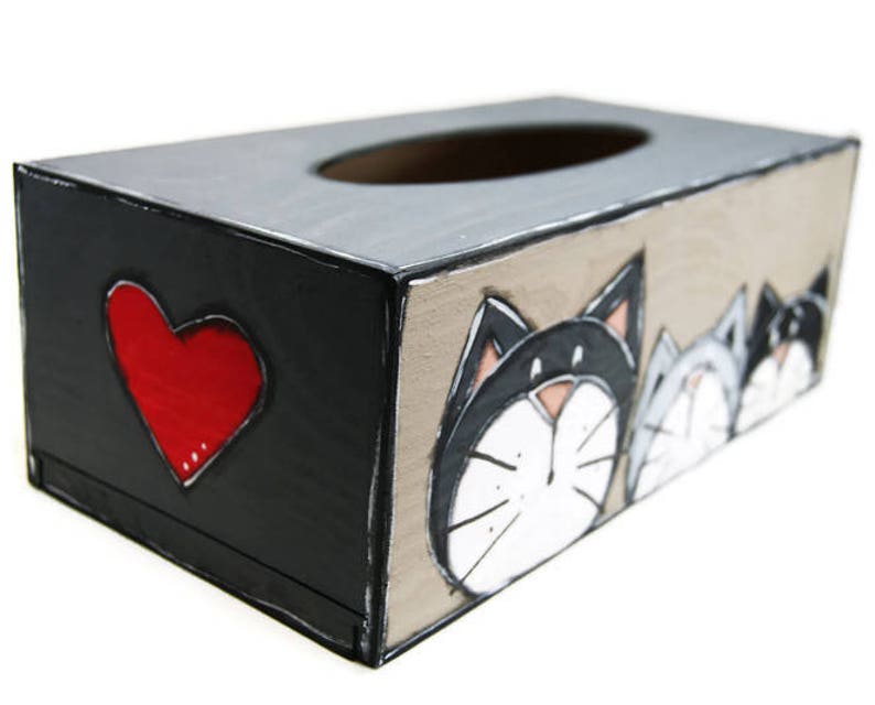 Rectangular tissue box with three cats Wooden box for paper tissues Gift for cat lovers image 2