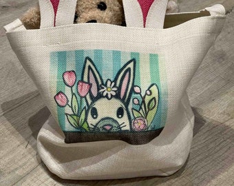 Sac avec oreilles de lapin - Sac pour Pâques personnalisé - Cadeau pour Pâques - Sac chasse aux oeufs de Pâques