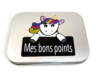 Boite à bons points licorne - Boite pour les bons points - Boite métal avec licorne