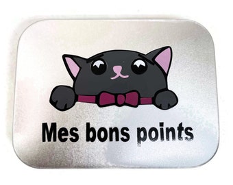 Boite à bons points avec chat - Boite pour les bons points - Boite métal avec chat