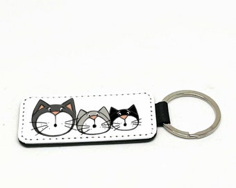 Keychain with three cats - Cat keychain with ring - Cat key ring - Gift for cat lover