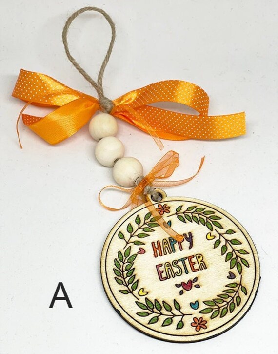 Ornement en Bois et Rubans de Pâques Peints - Décorations à Suspendre Diy Ornement Peindre