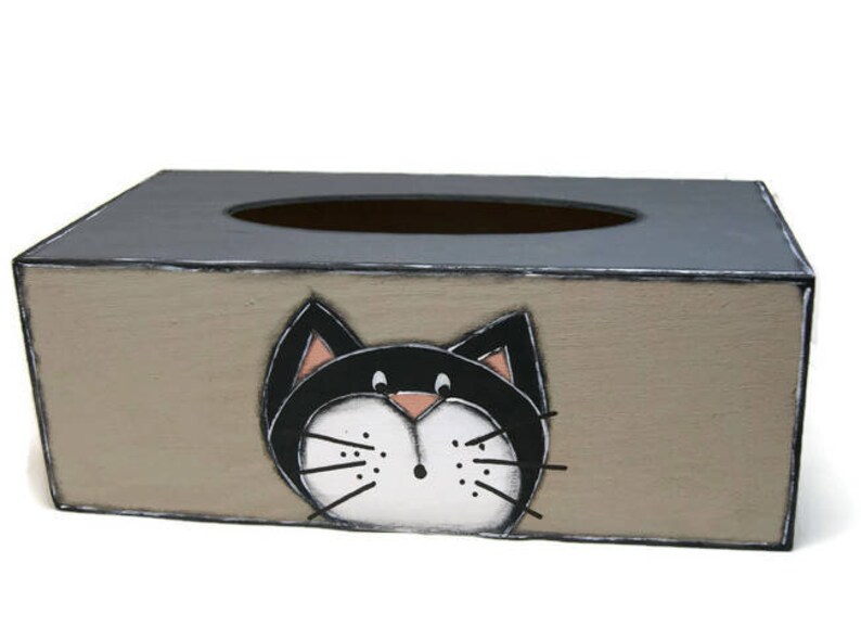 Rectangular tissue box with three cats Wooden box for paper tissues Gift for cat lovers image 4