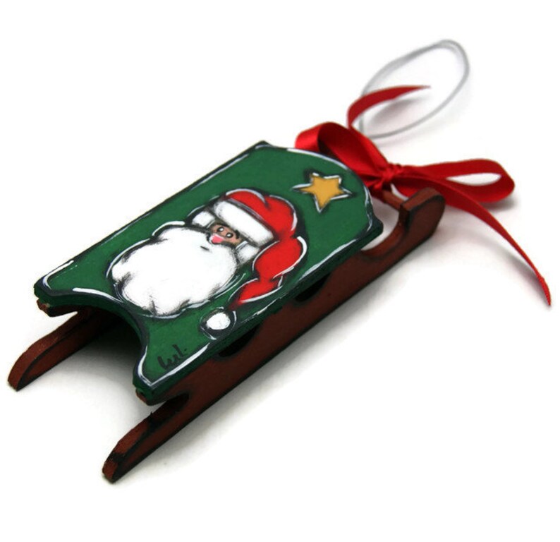 Set of three tree ornaments for Christmas Three sleds for Christmas tree