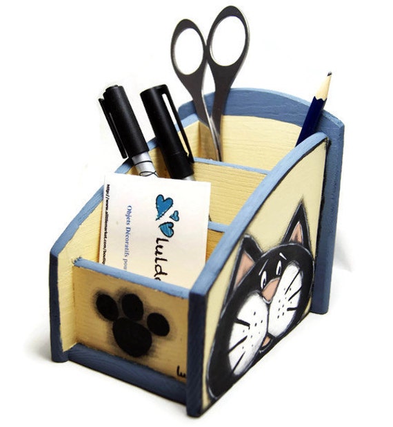 Desk organizer with black cat Desk accessories with black Etsy