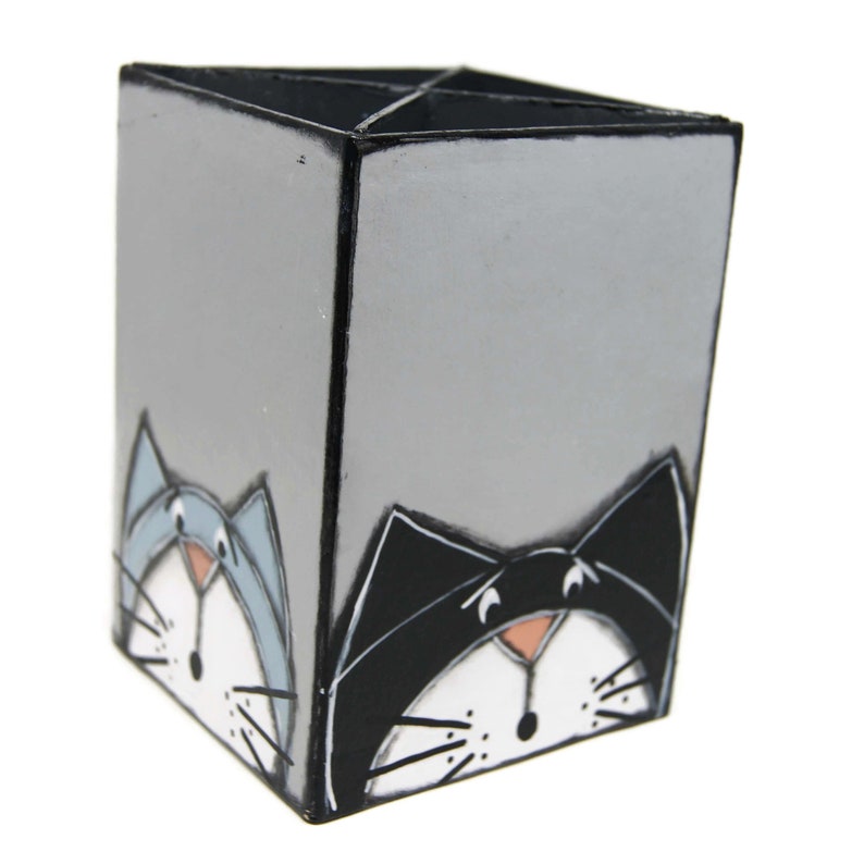 Pencil Holder With Cats Pencil Box With Cats Pot Makeup Etsy