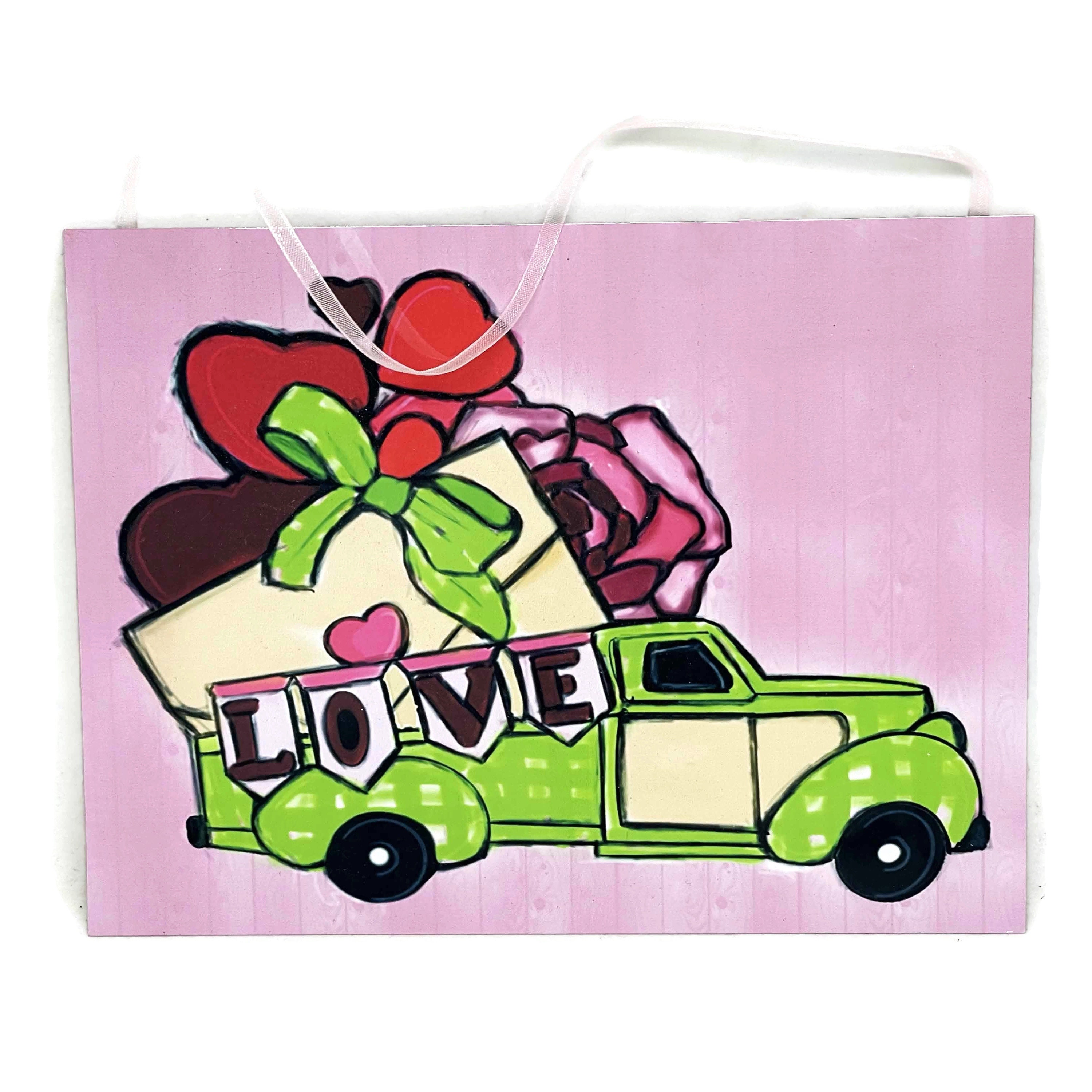 Plaque de Porte Printemps Rose - Plaque avec Camion St Valentin