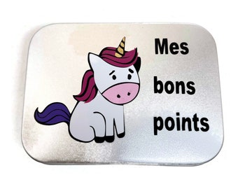 Boite à bons points licorne - Boite pour les bons points - Boite métal avec licorne