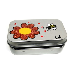 Pill box with bee - pocket medicine box - Pill box for bag - pocket metal box for candy