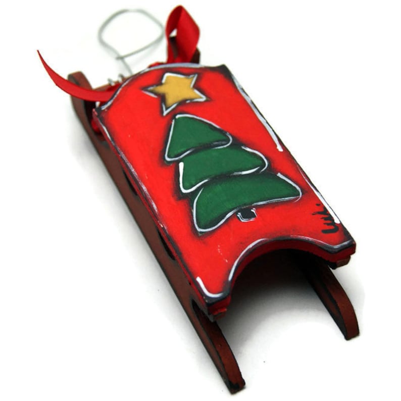 Set of three tree ornaments for Christmas Three sleds for Christmas tree