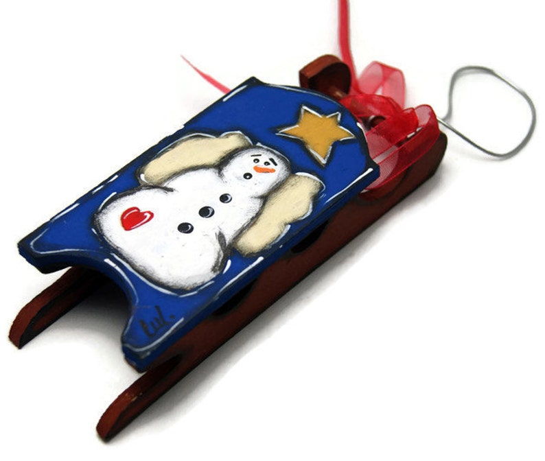 Set of three tree ornaments for Christmas Three sleds for Christmas tree