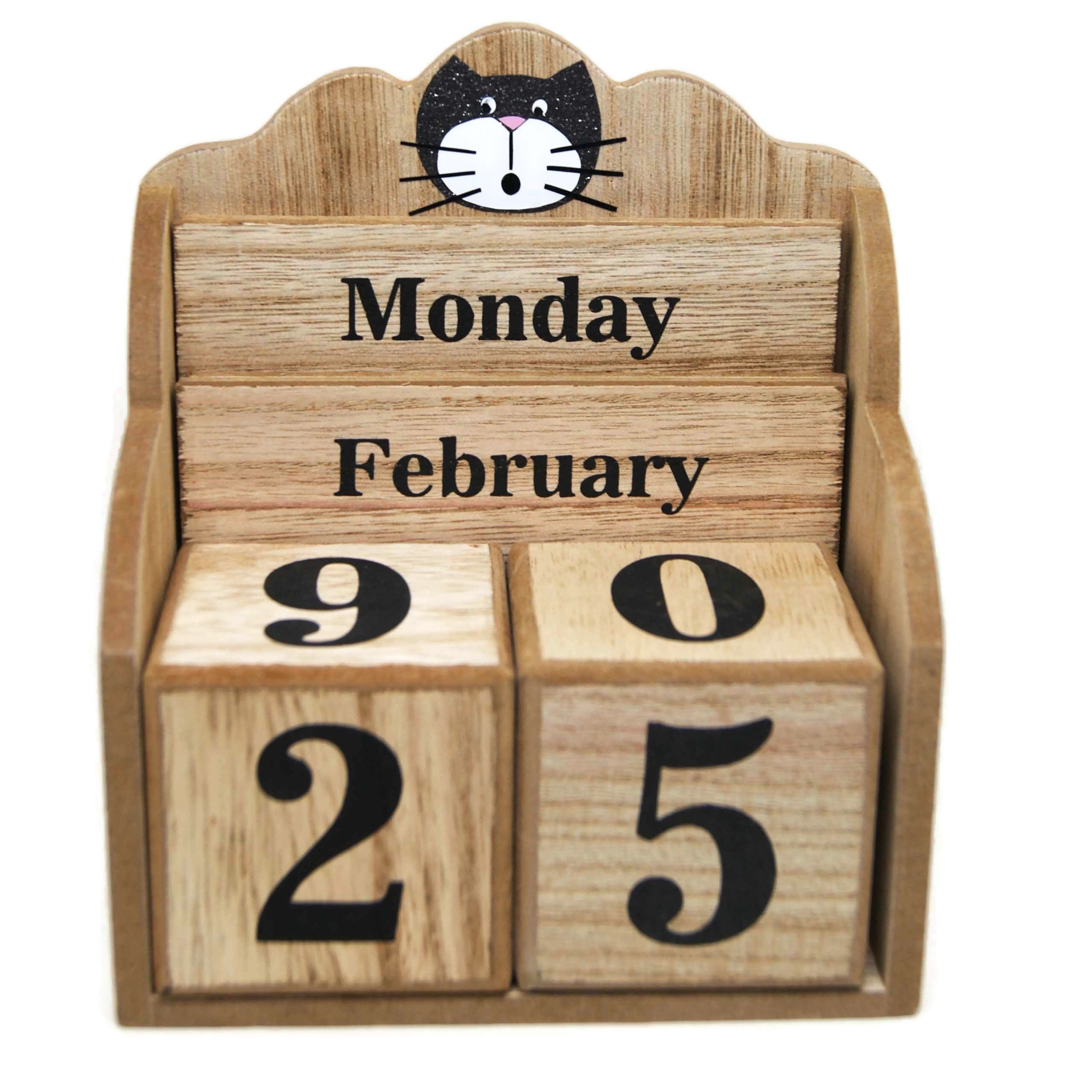Perpetual calendar wood and cat Decorative calendar cat Etsy