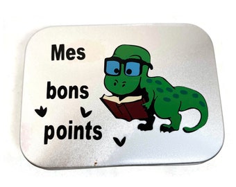 Dinosaur good points box - Good points box - Metal box with green dinosaur