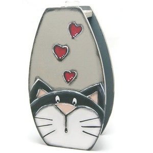 Vase soliflore with black and white cat Cat lover vase Glass tube vase with cat Cat and hearts image 3