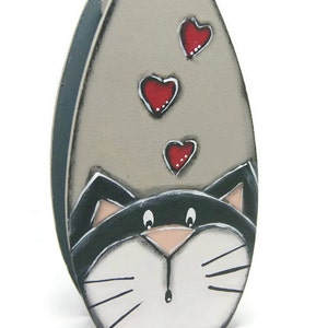 Vase soliflore with black and white cat Cat lover vase Glass tube vase with cat Cat and hearts image 4