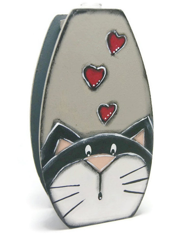 Vase soliflore with black and white cat Cat lover vase Glass tube vase with cat Cat and hearts image 4