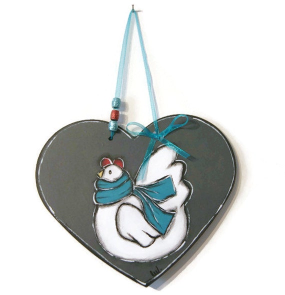 Coeur avec Poule Blanche - Coeur St Valentin Poule Dans Un Coeur- Décoration de Pâques