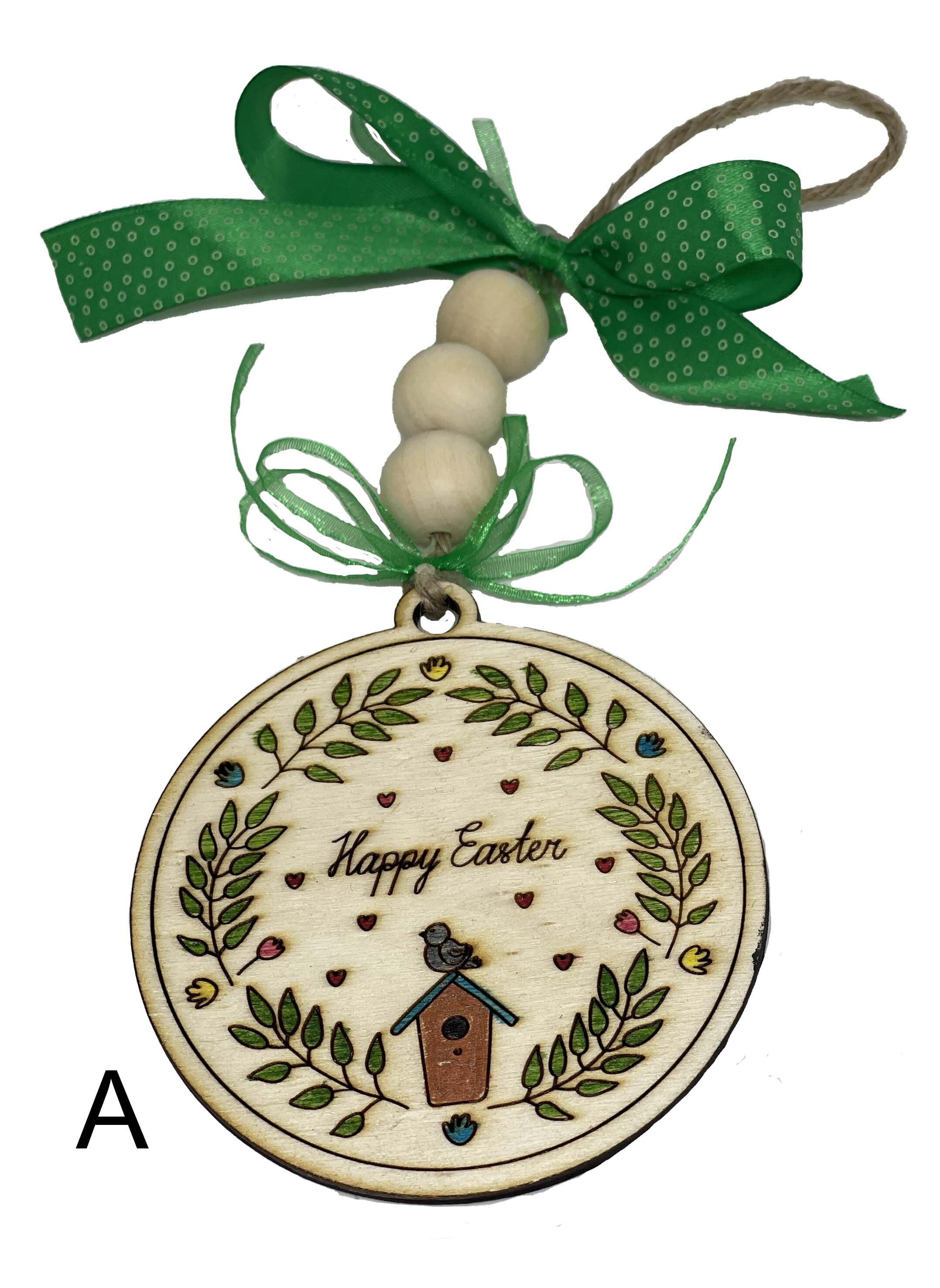 Ornement en Bois et Rubans de Pâques Peints - Décorations à Suspendre Diy Ornement Peindre