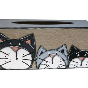 Rectangular tissue box with three cats Wooden box for paper tissues Gift for cat lovers image 1