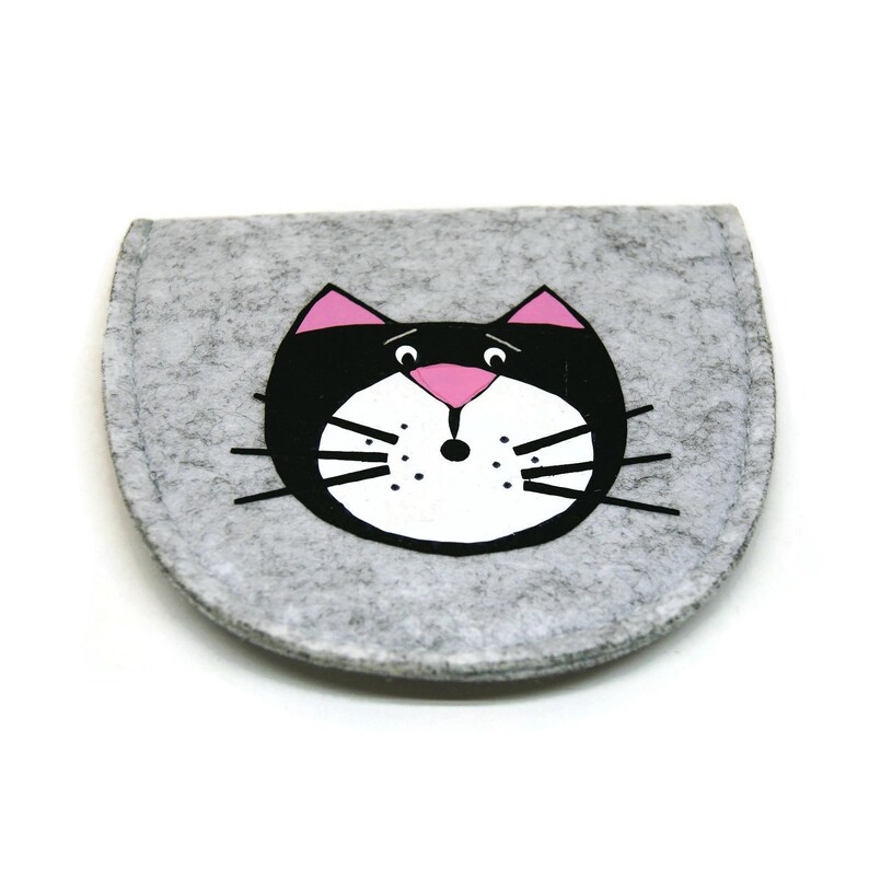 Purse with name Customizable wallet with cat/'s head Felt pouch with name and snap closure Cat lover gift