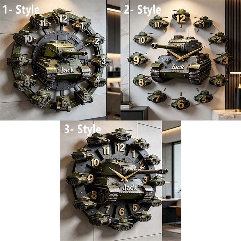 Personalized Tank Wall Clock, Custom Military Home Decor, 3D Army Theme ...