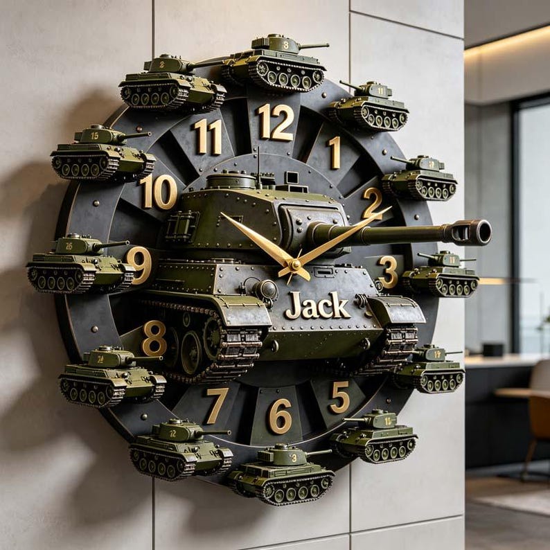 Personalized Tank Wall Clock, Custom Military Home Decor, 3D Army Theme ...