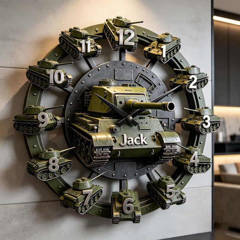 Personalized Tank Wall Clock, Custom Military Home Decor, 3D Army Theme ...