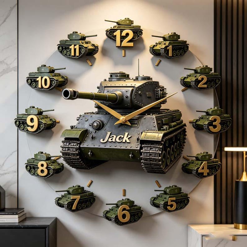 Personalized Tank Wall Clock, Custom Military Home Decor, 3D Army Theme ...
