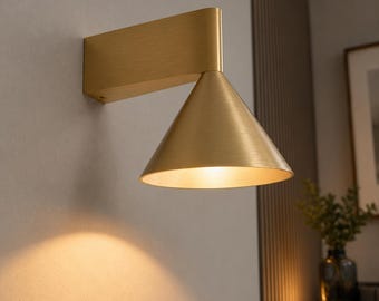 Brushed Aluminum Wall Sconce | Conical Geometric Wall Lamp Bedside Reading Light | Modern Minimalist Bedroom Living Room Lighting