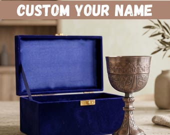 Personalized Engraved Brass Chalice Goblet with Velvet Gift Box – Medieval Gothic Wine Cup for Weddings, Anniversary