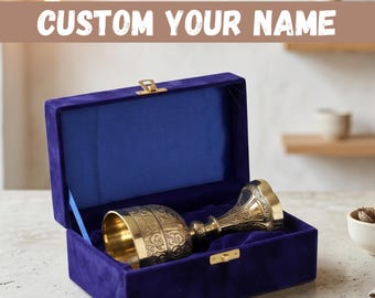 Personalized Engraved Brass Chalice Goblet – Medieval Gothic Wine Cup (Velvet Gift Box)