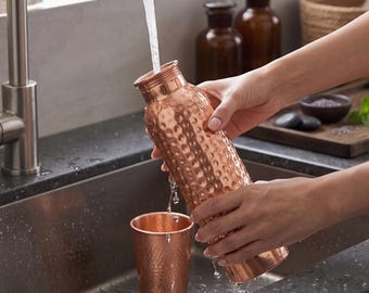 100% Pure Hammered Copper Water Bottle 1L - Ayurvedic Detox Drinkware Eco Friendly Yoga Wellness Gift, Tamra Bottle Bottle
