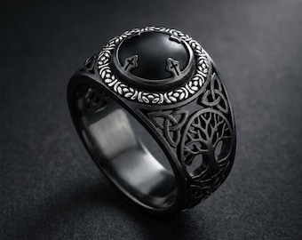 Oxidized Silver Tree of Life Celtic Knot Cross Ring – Gothic Faith Jewelry