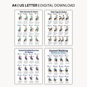 Chair Exercise Bundle for Seniors Printable PDF, Chair Yoga, Seated Walking & Dumbbell Workout, Bundle Workout for Seniors, Instant Download