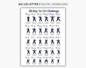 30-dniowe wyzwanie Tai Chi do wydrukowania w formacie PDF, codzienny kalendarz ćwiczeń Tai Chi, 30-dniowe wyzwanie ćwiczeń równowagi i mobilności dla seniorów