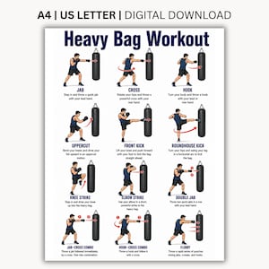 Heavy Bag Workout Basic Positions Printable PDF, 12 Illustrated Boxing Stances and Guards, Punching Bag Training Guide, Boxing Wall Chart