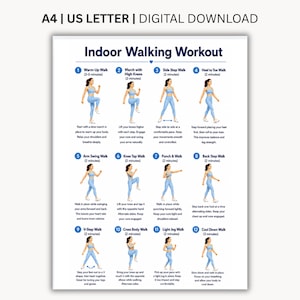 Indoor-Walking-Workout zum Ausdrucken | Walking-Übungen für Zuhause (PDF) | Schonendes Cardio-Training | 12 Übungspositionen | Sofort-Download