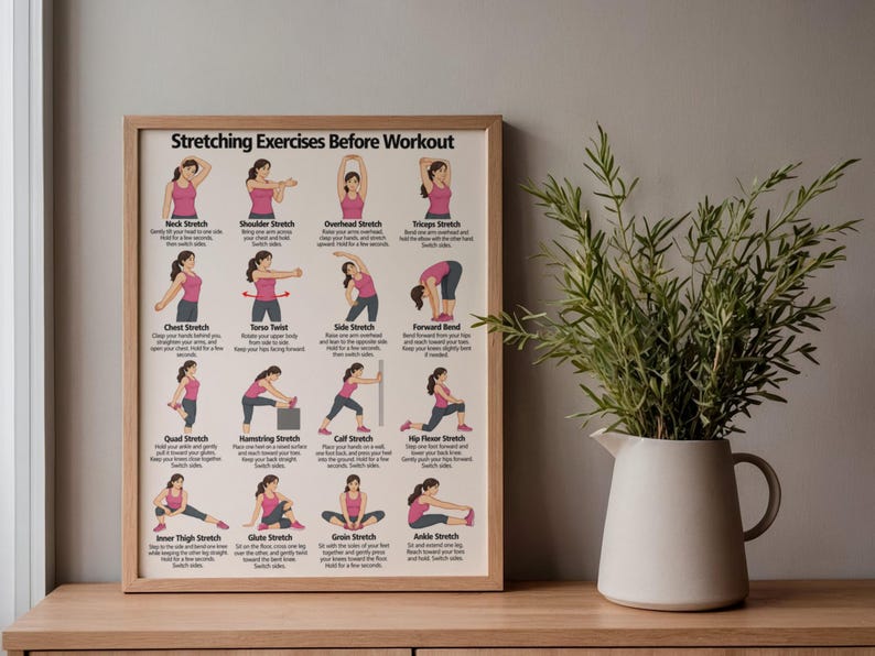Static Stretch Routine Stretching Exercises Before Workout Printable PDF, 16 Illustrated ...